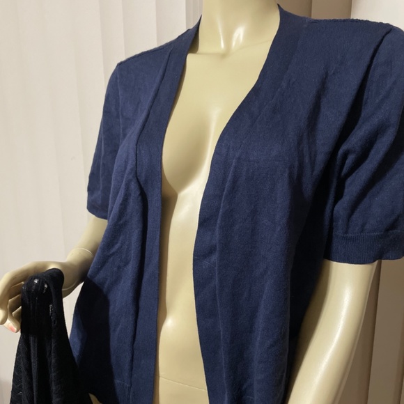 Women Size X 14W Bust 41 Two CJ Banks Open Front Cardigan Lightweight Knit - Bla - Picture 2 of 8